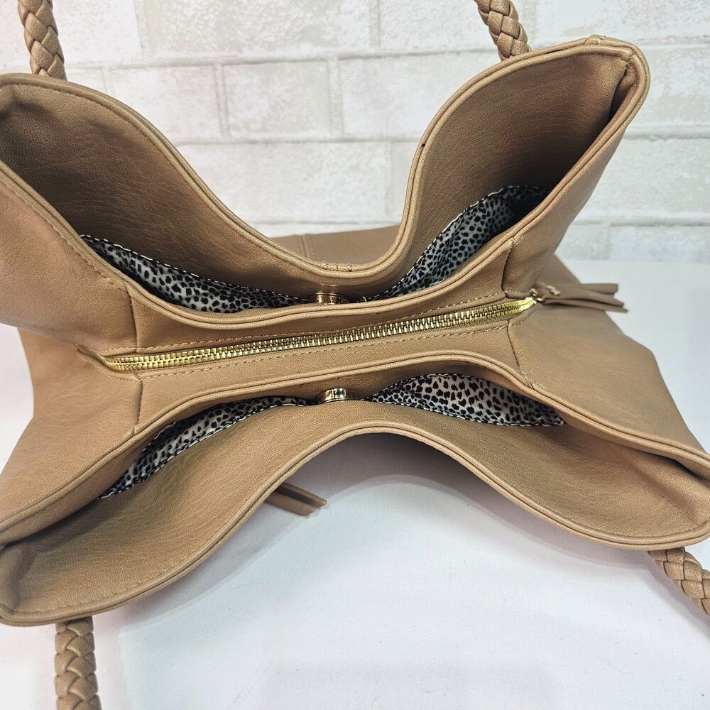 Antik Kraft Taupe Braided Strap Hobo Shoulder Bag Boho Slouchy Large Tote - Picture 3 of 14